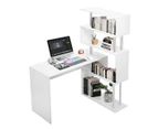 L-Shaped Rotating Home Office Desk Corner PC Computer Table W/ Hutch 4 Tier Bookshelf Storage White