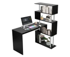 L-Shaped Rotating Home Office Desk Corner PC Computer Table W/ Hutch 4 Tier Bookshelf Storage Black