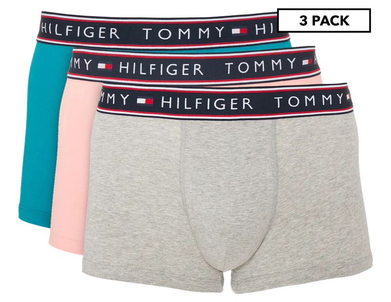 Tommy Hilfiger Men's Cotton Stretch Trunks 3-Pack - Blush/Teal/Grey