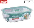 Décor 1.5L Vent & Seal Glass Oblong Container - Clear/Teal