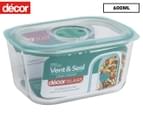 Décor 600mL Vent & Seal Oblong Glass Container - Clear/Teal 1