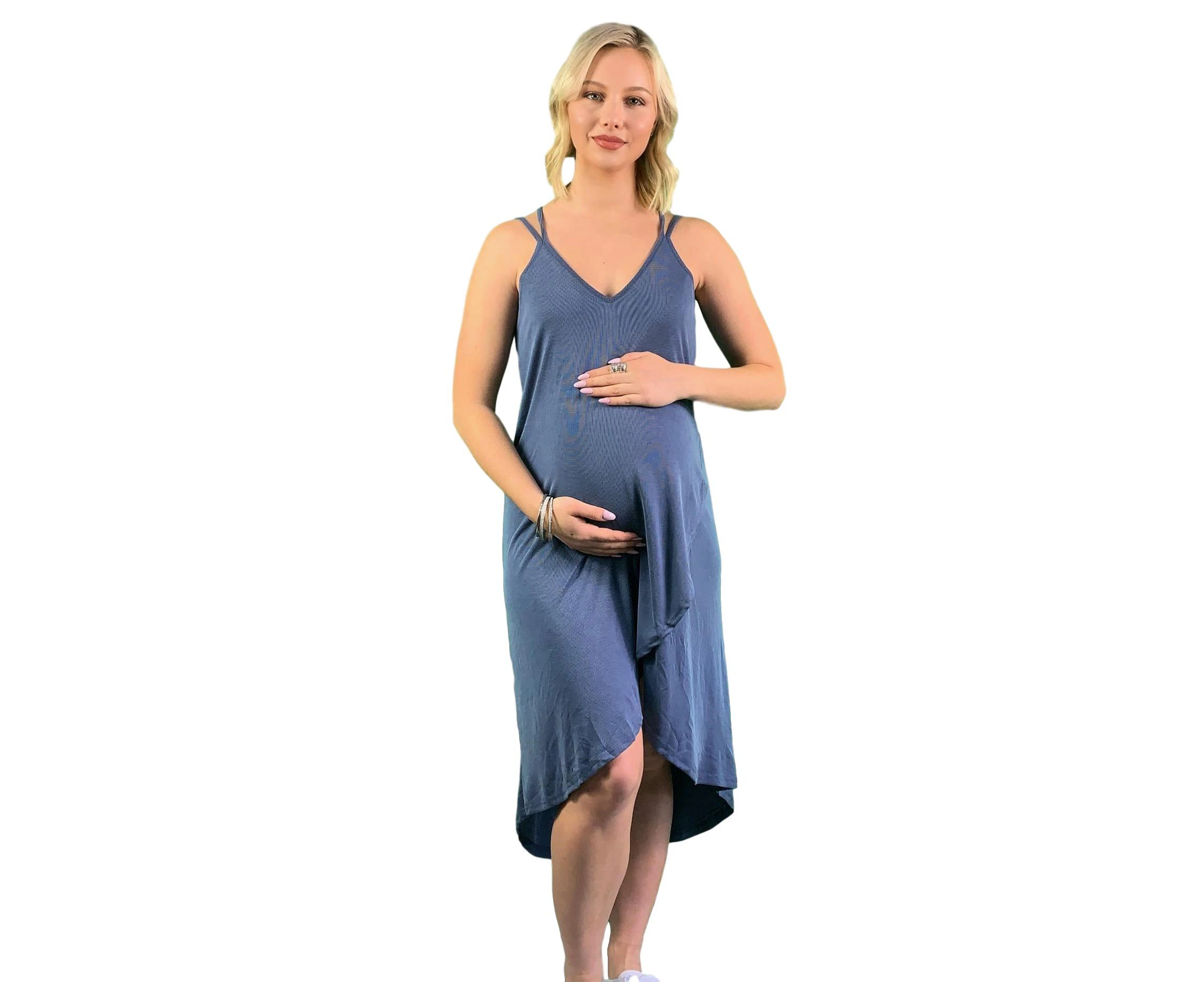 Spaghetti Strap Summer Maternity Dress - Pin Stripes