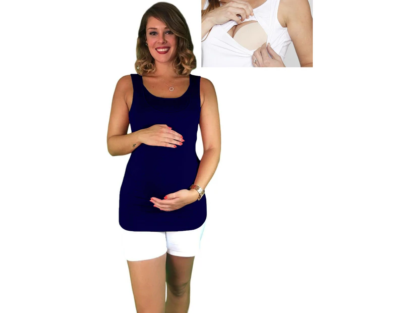 Maternity & Nursing Tank With Side Ruching - Navy Blue