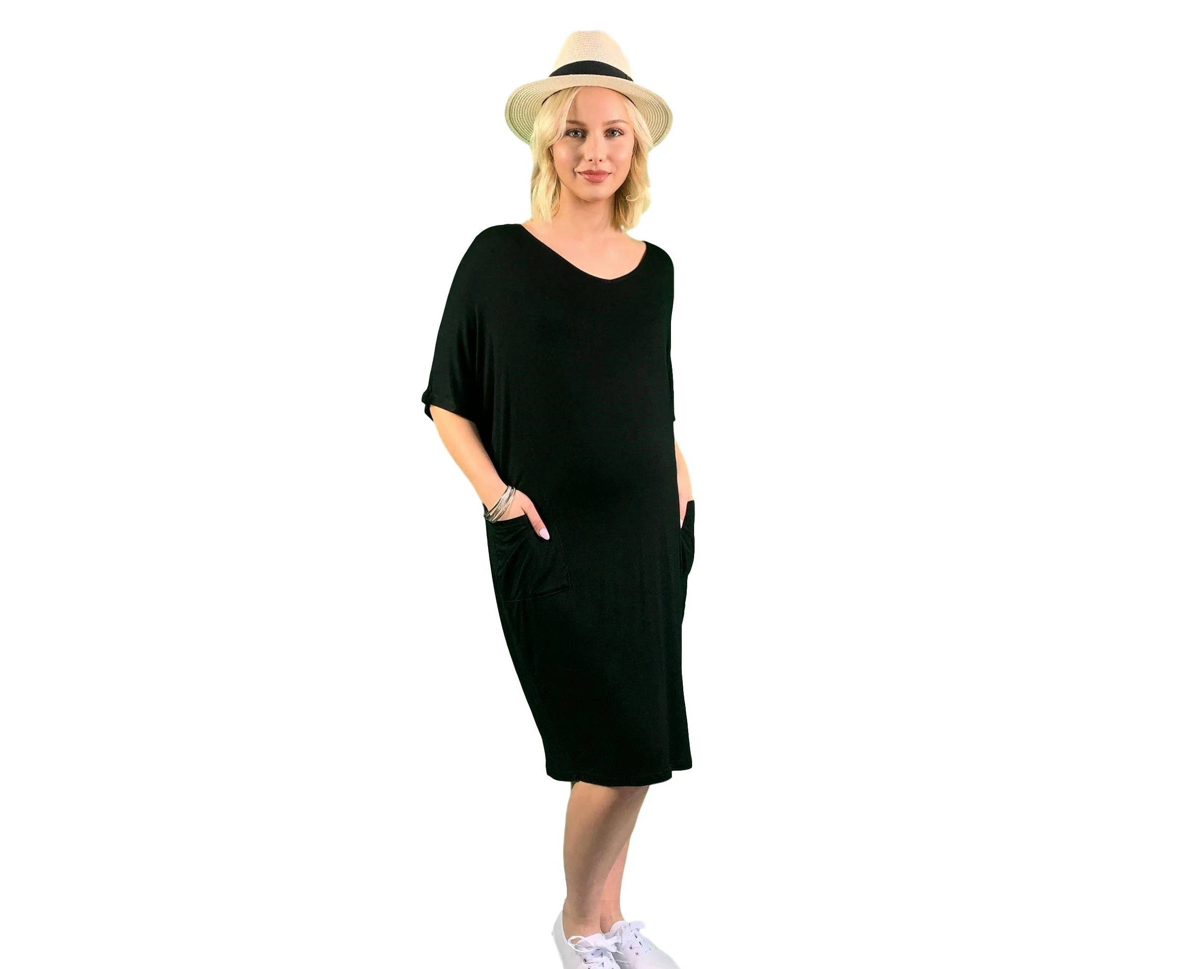 Easyfit Summer Maternity Dress With Front Pokets - Black