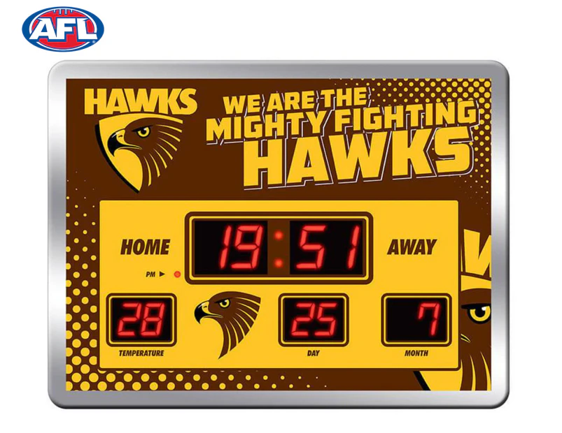 AFL Hawthorn Hawks Glass Scoreboard LED Clock