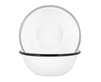 Argon Tableware White Enamel Bowls - Steel Outdoor Camping Dinnerware Tableware - 16cm - Black/Grey - Pack of 4