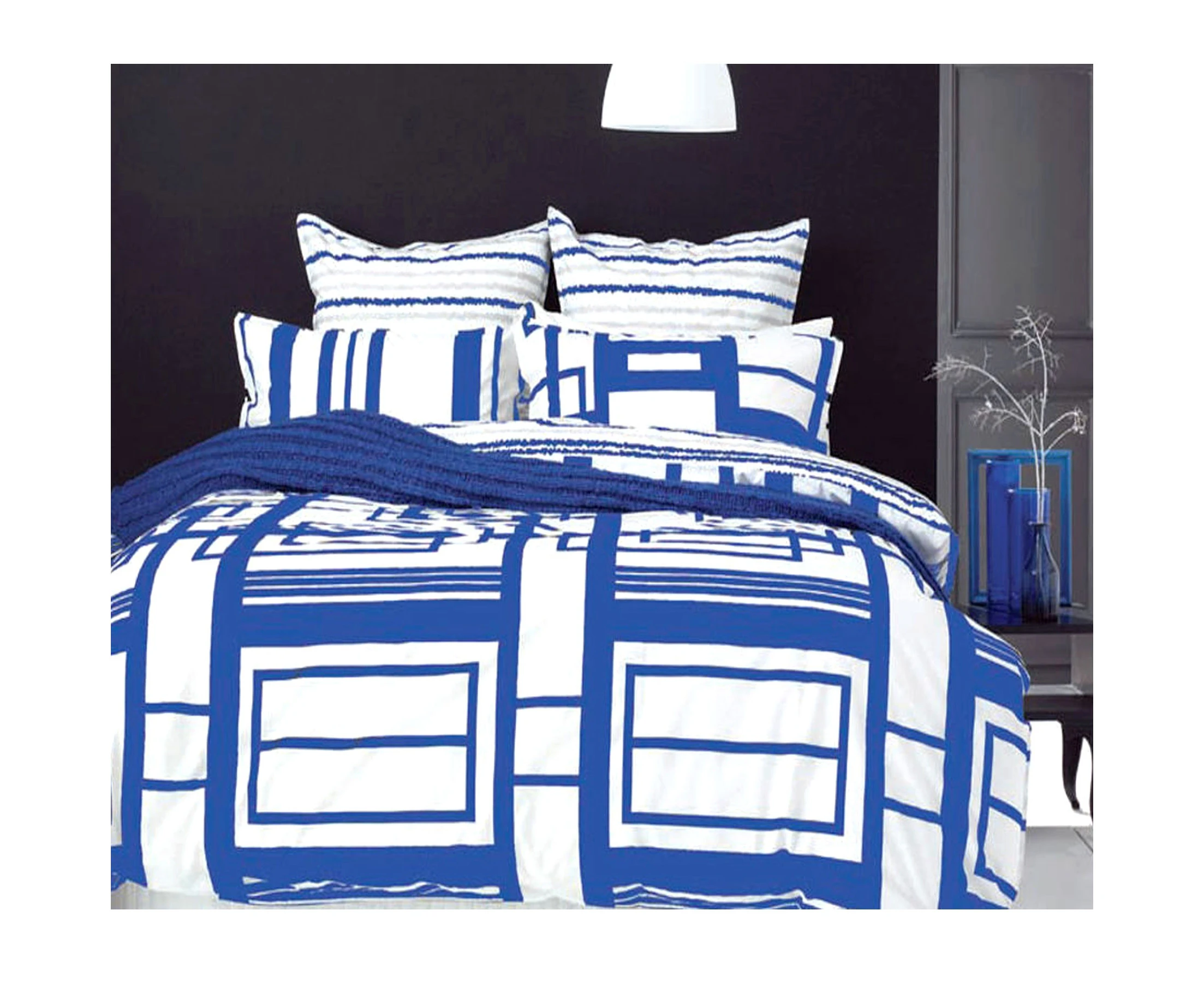 Retro Home 250TC Cotton Rich Metropol Cobalt Quilt Cover Set Queen