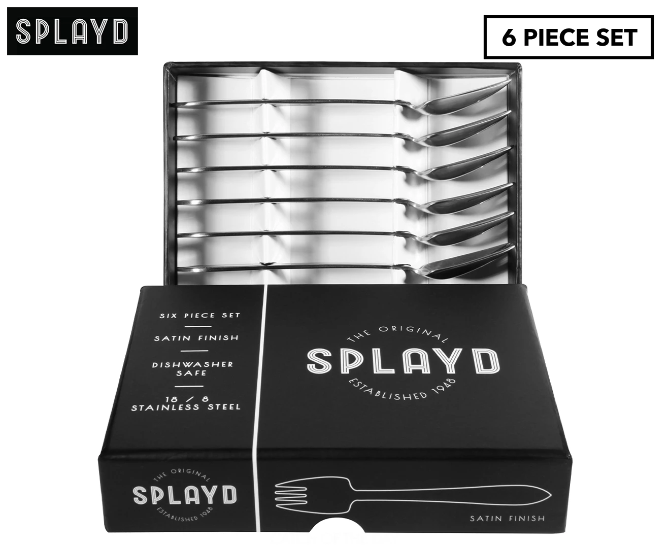 6pc Splayd Black Label All-in-One 14.5cm SS Satin Knife/Spork Utensil Set Silver