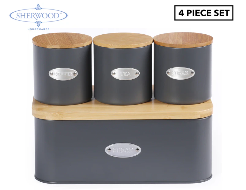 Sherwood Home Bread Box & Canister Set With Natural Bamboo Lids