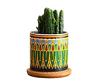 1pce 7.5cmGreen Colourful Fun Round Flower Pot Planter Ceramic for Succulents, Herbs
