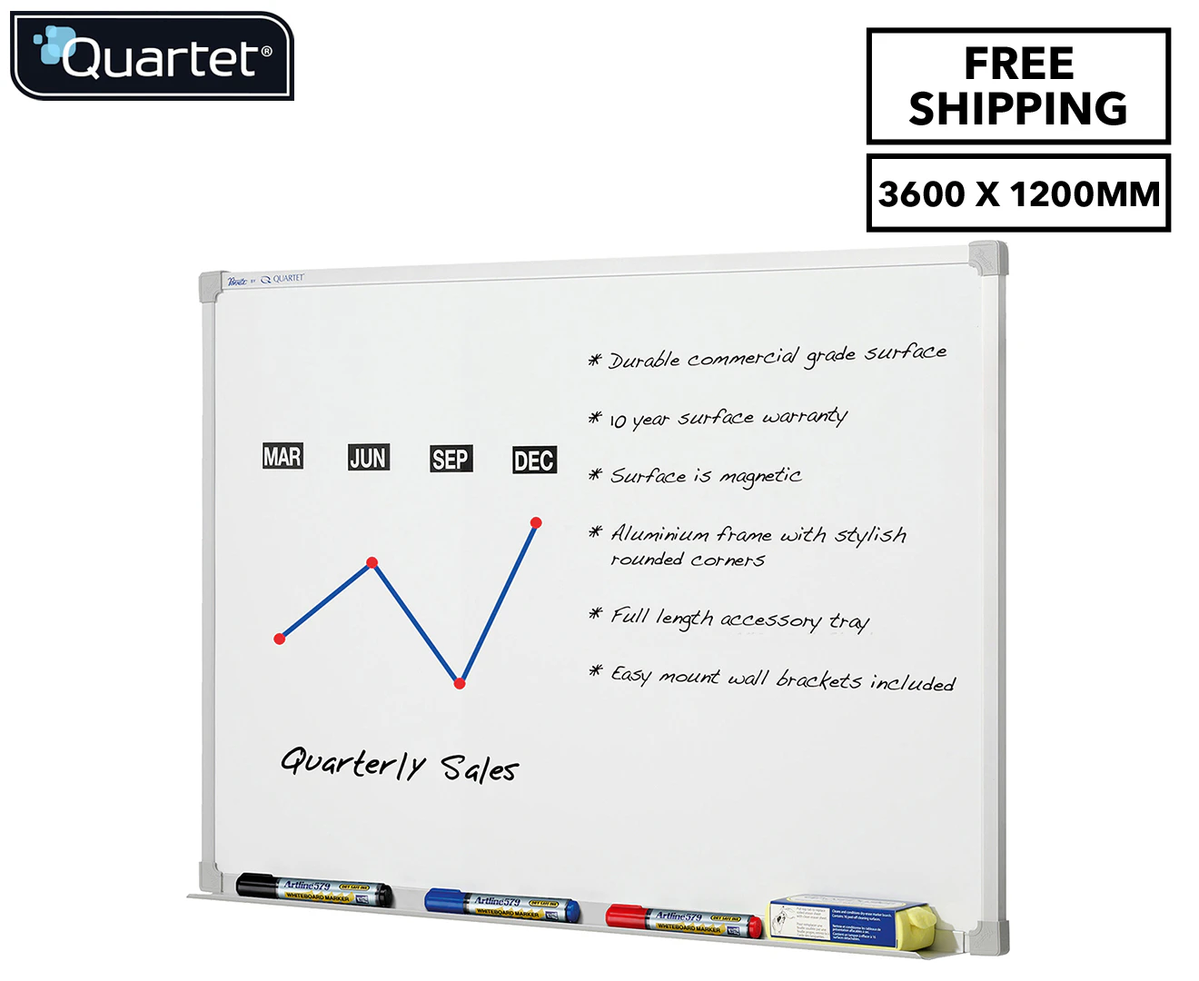 Quartet 3600x1200mm Penrite Premium Magnetic Whiteboard