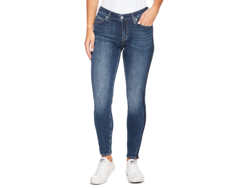 Calvin Klein Jeans Women's CKJ 011 Mid Rise Skinny Jean - Taronga Blue Side Stripe
