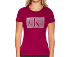 Calvin Klein Jeans Women's Distressed Monogram Tee / T-Shirt / Tshirt - Beetroot Red/Blossom