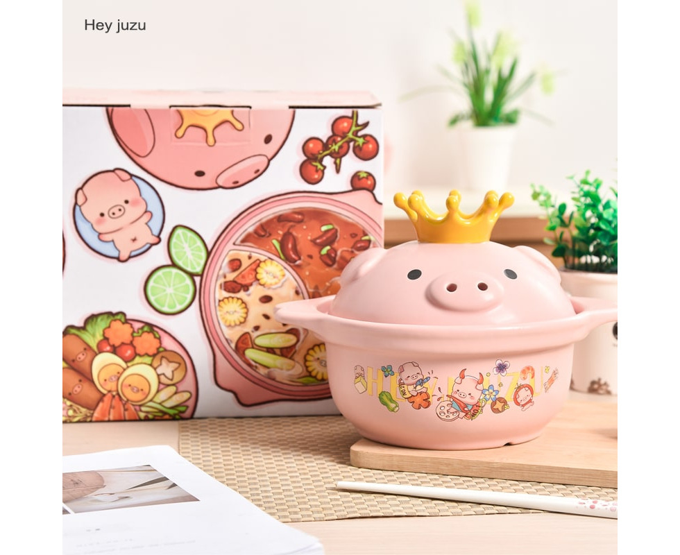 cute pink pig pot ceramic cookware