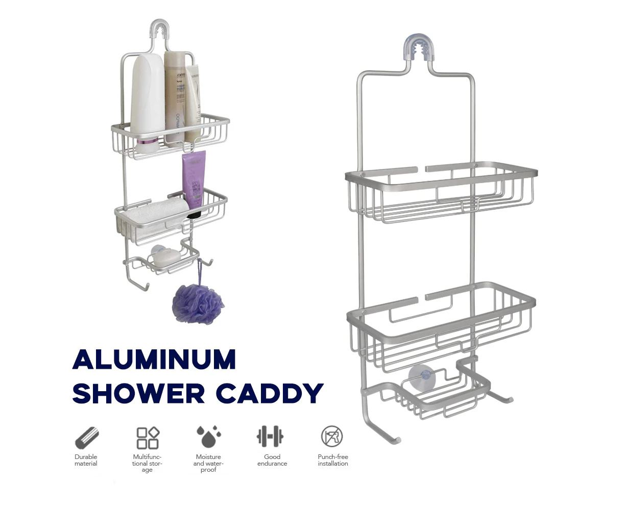 2 Tier Hanging Home Bathroom Aluminum Shower Caddy With Storage Shelf Waterproof Rustproof