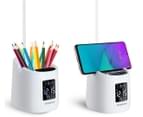 Simplecom LED Desk Lamp w/ Pen Holder & Digital Clock - White 2