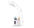 Simplecom LED Desk Lamp w/ Pen Holder & Digital Clock - White