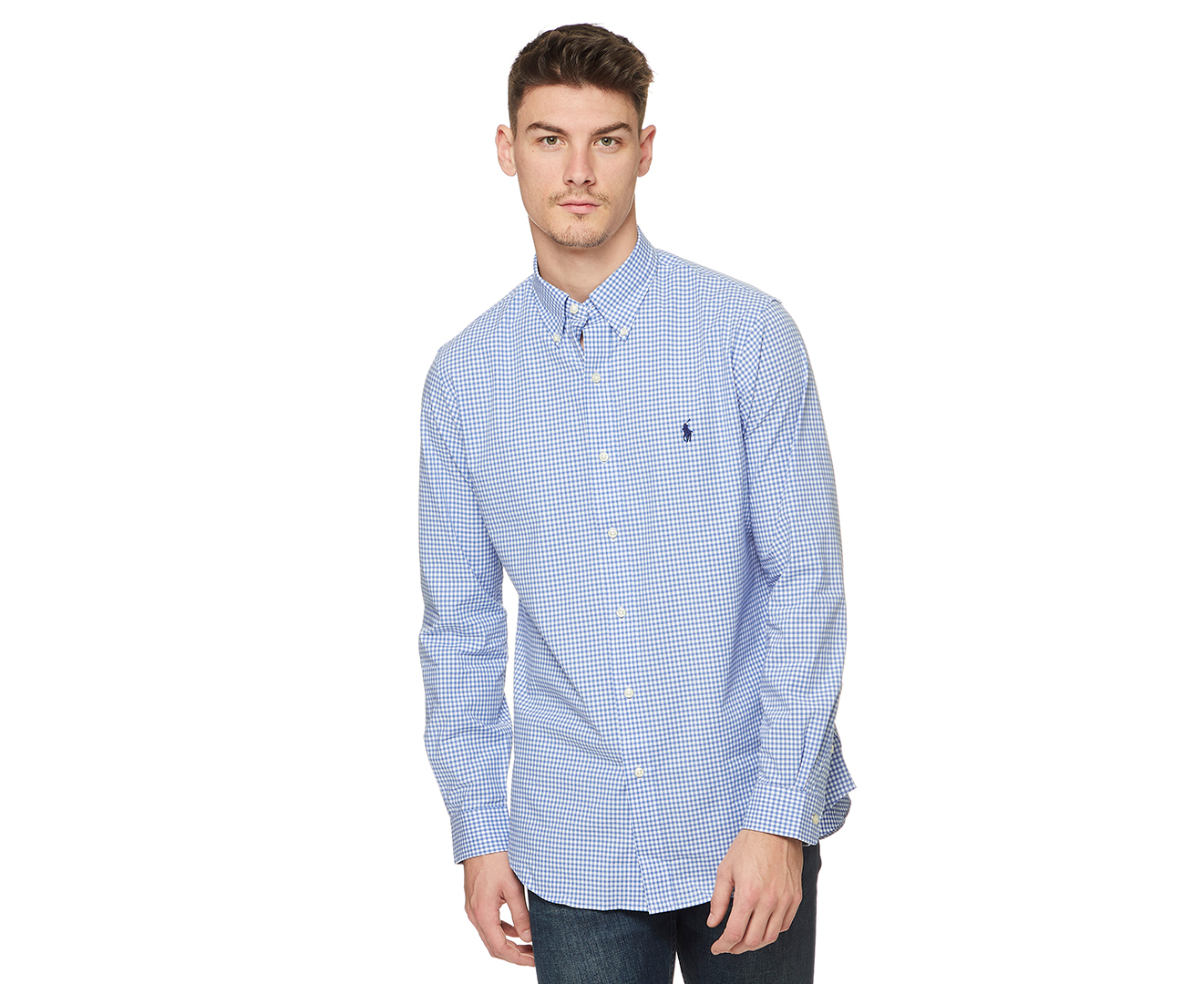 ralph lauren blue and white checkered shirt