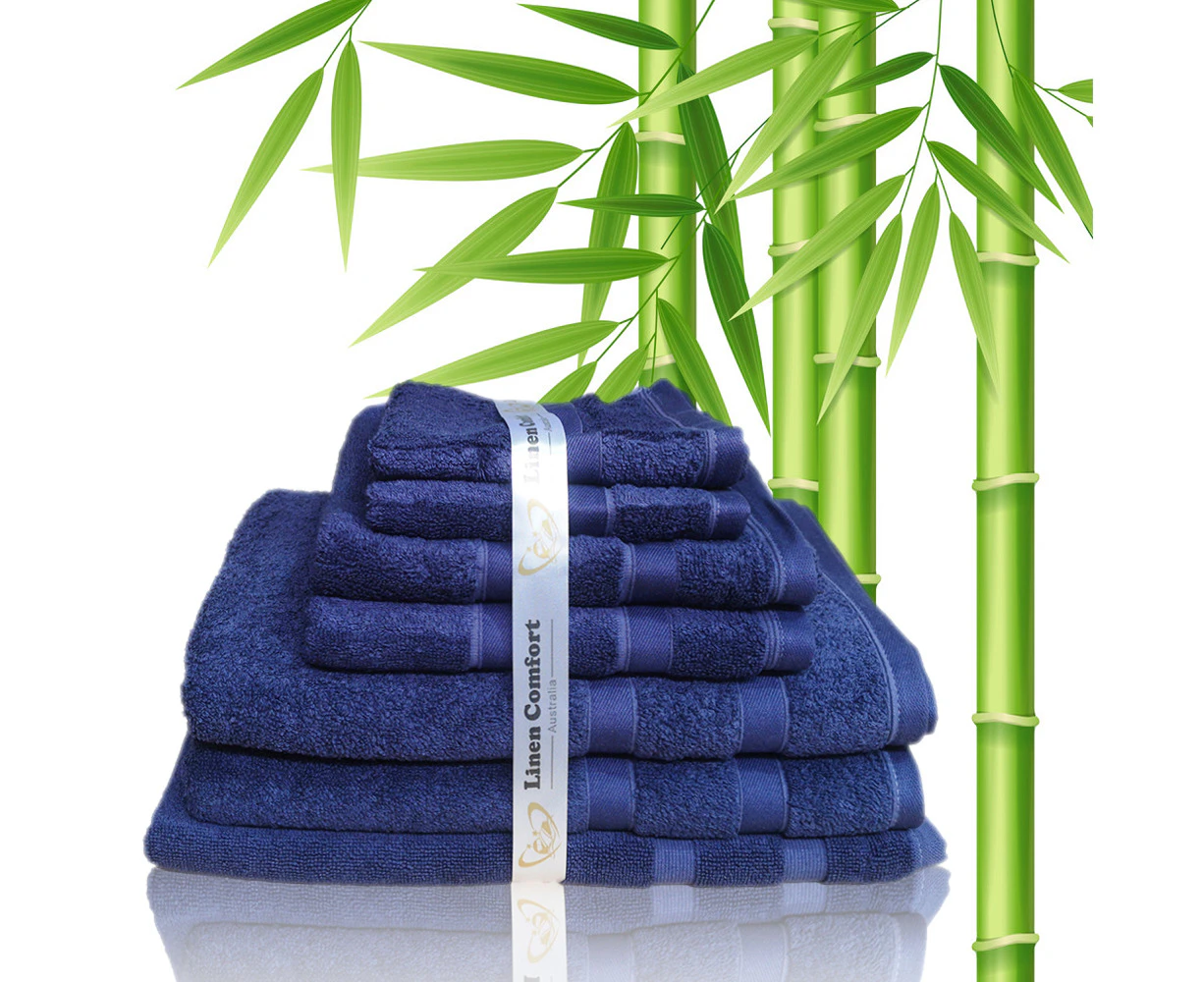 600GSM Organic Bamboo Cotton 7 pieces Bath Towel Set in Navy Gift Pack