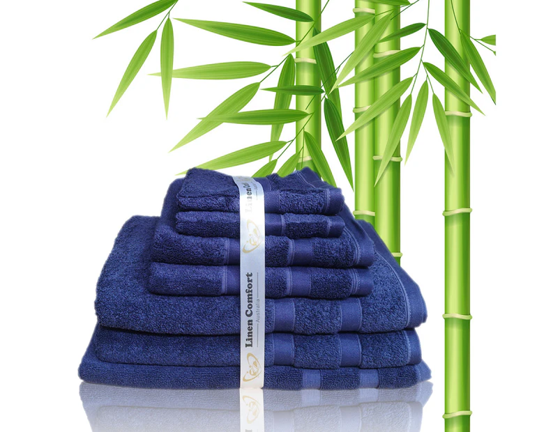 600GSM Organic Bamboo Cotton 7 pieces Bath Towel Set in Navy Gift Pack
