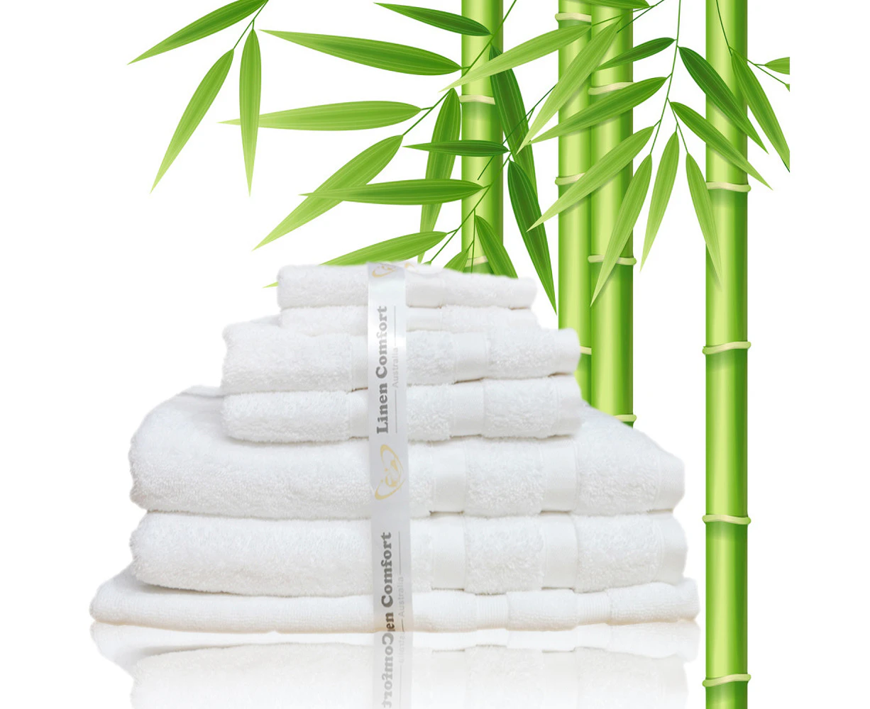 600GSM Organic Bamboo Cotton 7 pieces Bath Towel Set in White Gift Pack