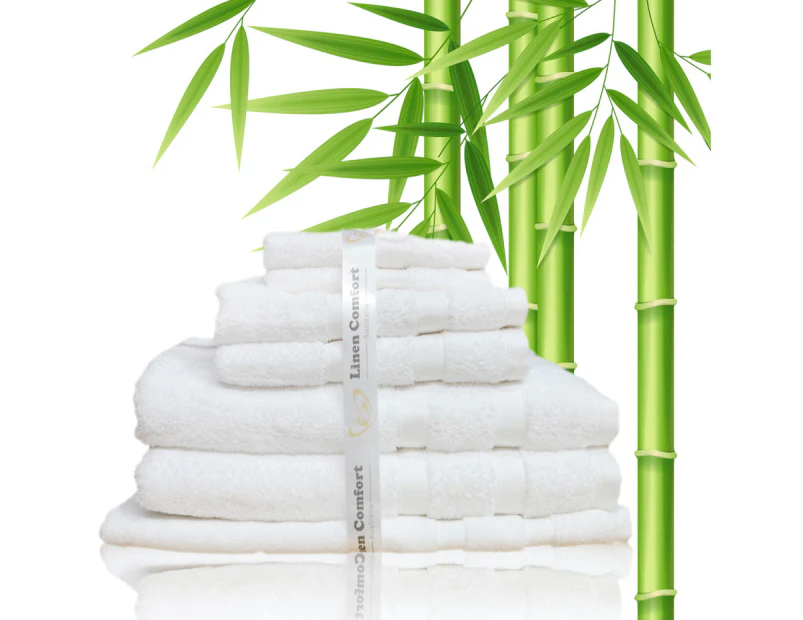 600GSM Organic Bamboo Cotton 7 pieces Bath Towel Set in White Gift Pack
