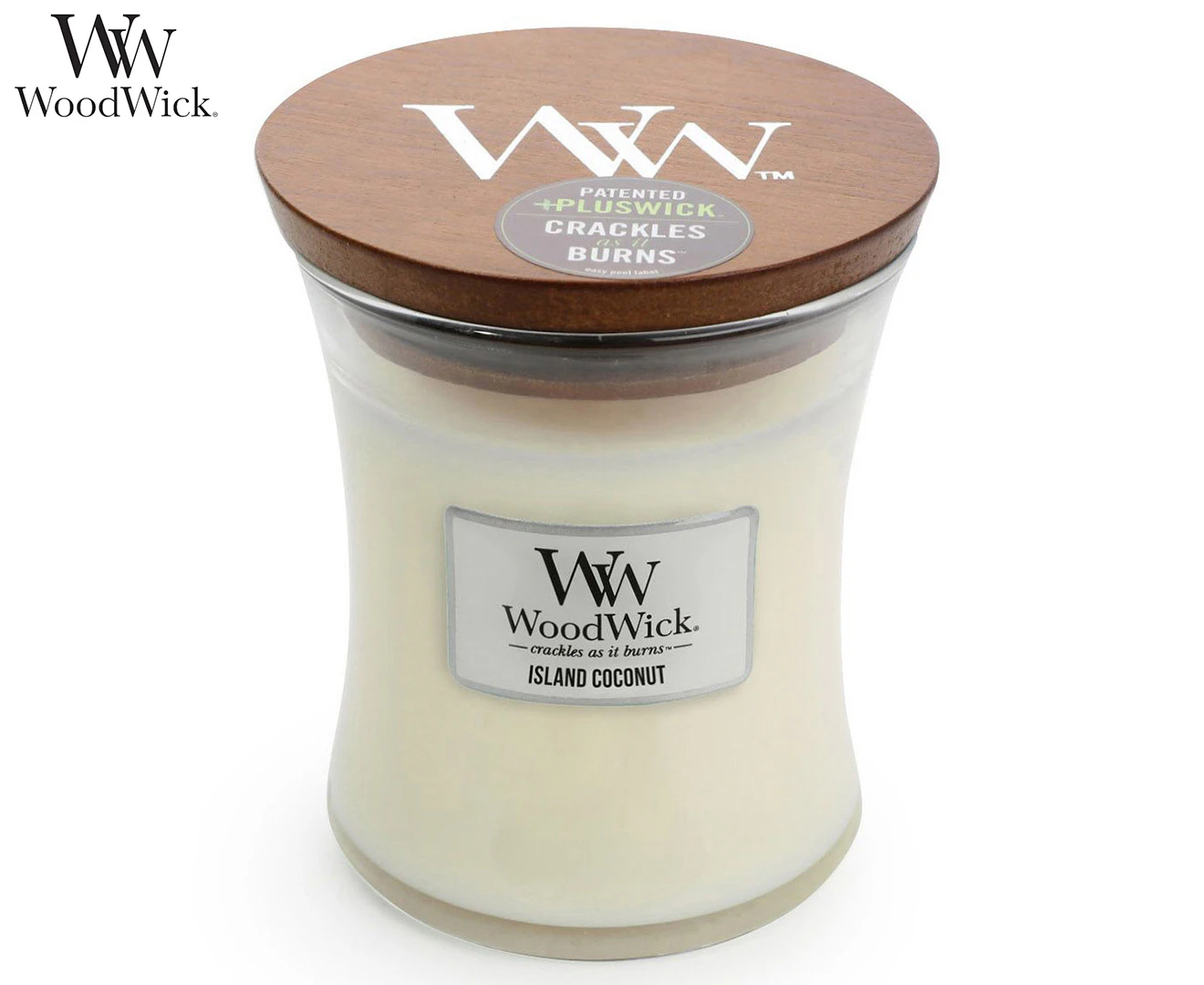 WoodWick Island Coconut Scented Crafted Candle Glass Jar Soy Wax w/ Lid Medium