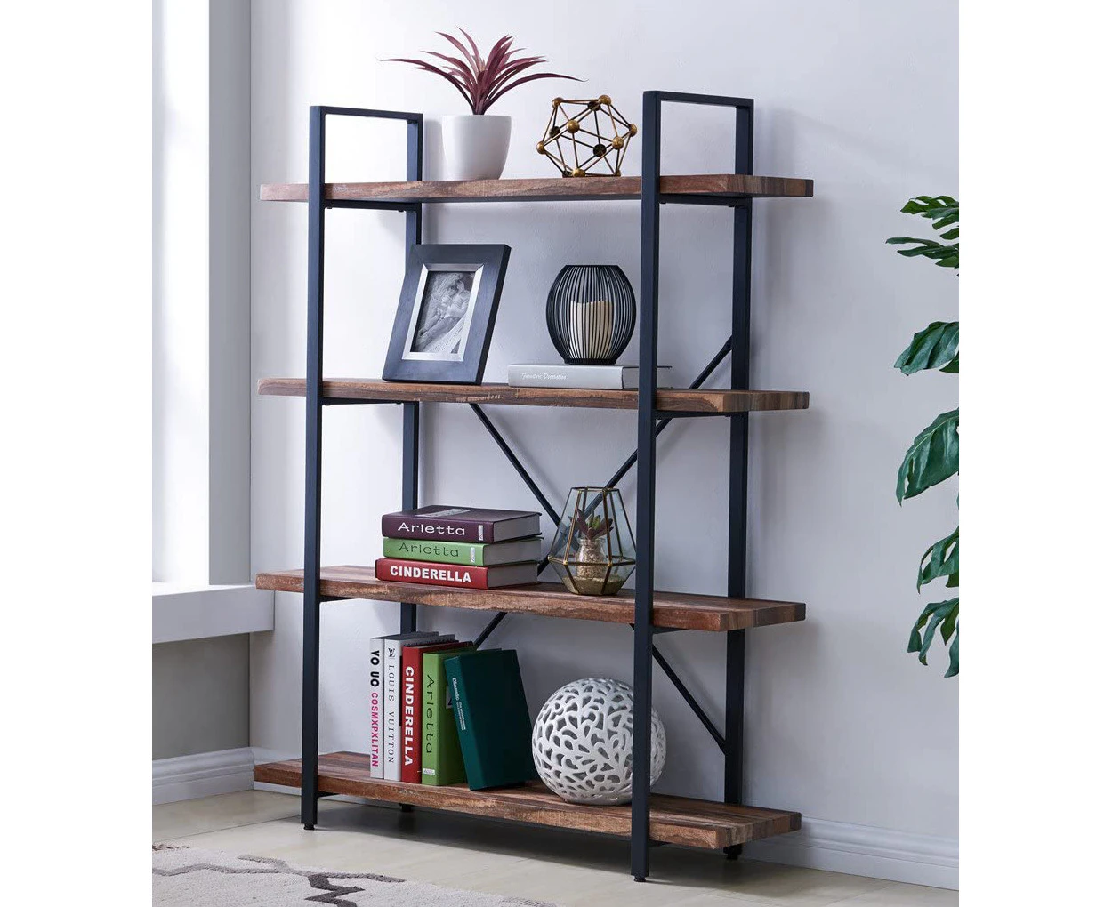 IHOMDEC 4 Tier Industrial Bookshelf Retro Brown