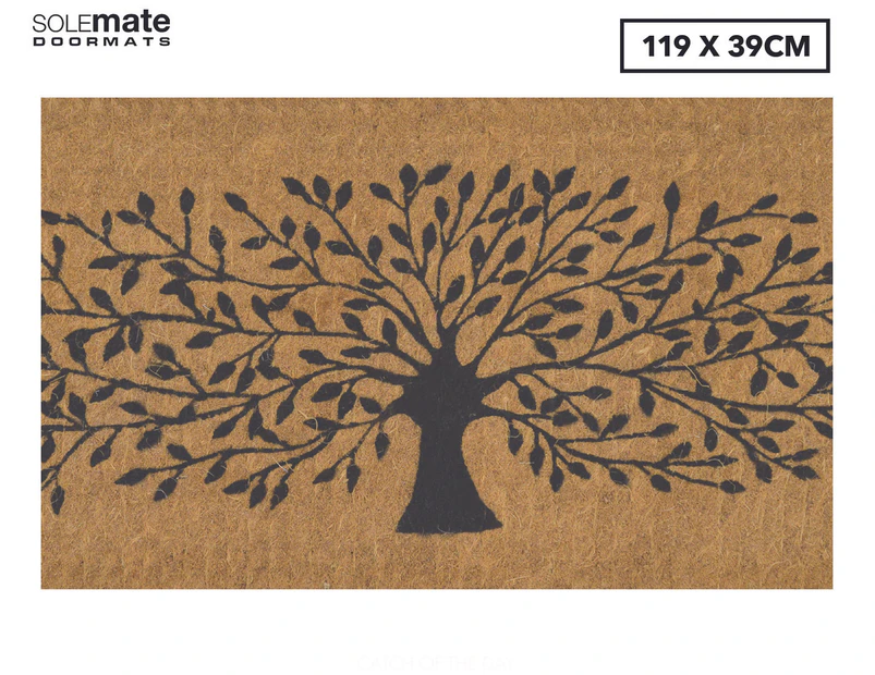 Solemate 119x39cm Wide Tree Of Life Door Mat - Natural/Black
