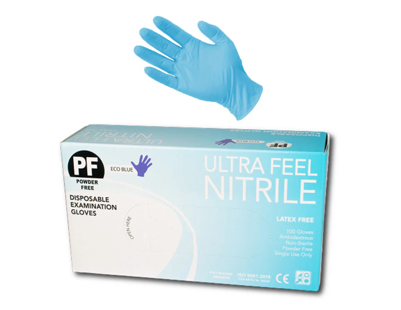 100pcs Nitrile Eco Blue Exam Gloves Latex & Powder Free - Blue
