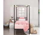Zinus Patricia Single Bed Frame For Kids and Toddler Black Canopy Four Poster Platform Base