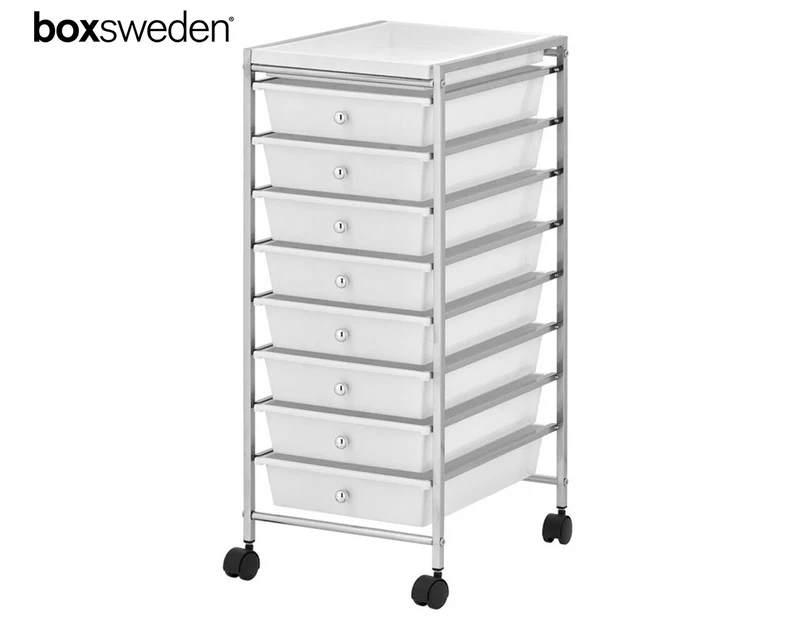 Boxsweden 8-Drawer Portable Metal Trolley Organiser - White