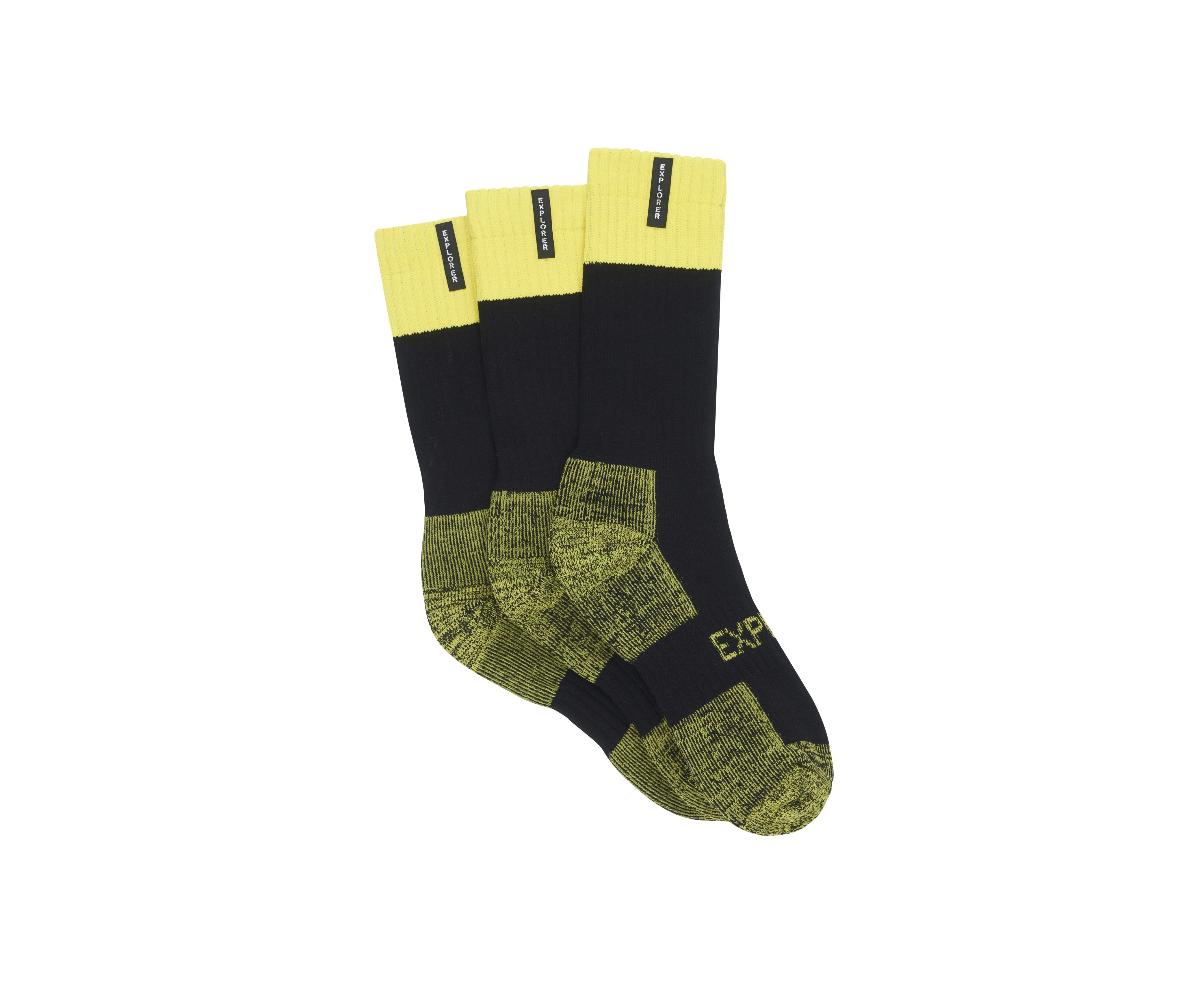 3 X Mens Bonds Explorer Tough Work Crew Cotton Socks - Black/Yellow