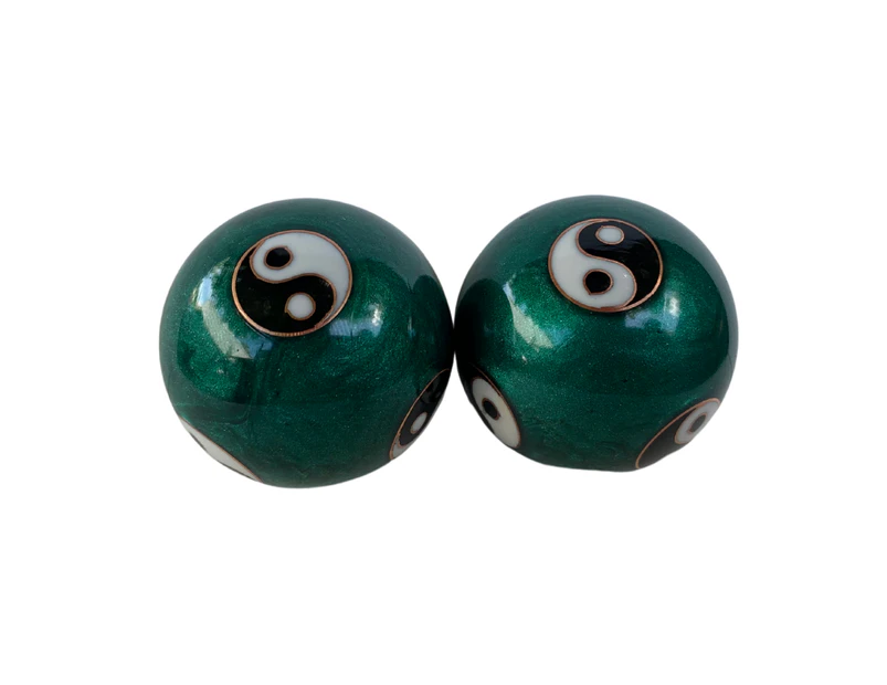 Pair of Green 4cm Round Metal Yin Yang Ball Meditation Health Tool