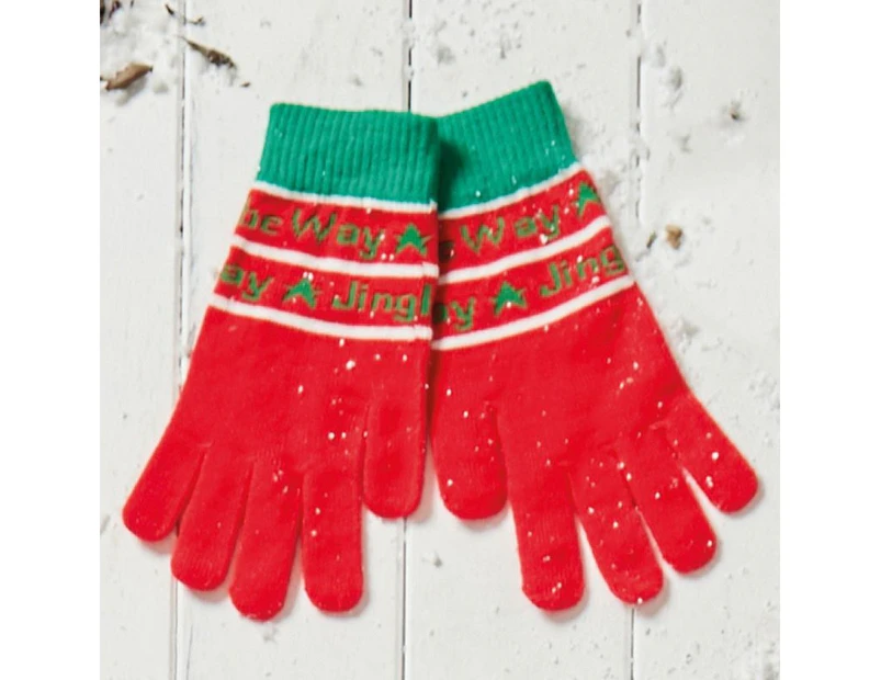 Christmas Shop Unisex Adults Novelty Christmas Message Gloves (Red Jingle) - RW7420