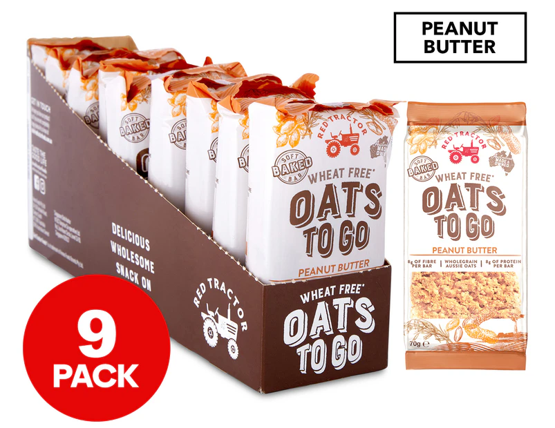 9 x Red Tractor Wheat Free Oats To Go Bars Peanut Butter 70g