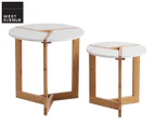 Set of 2 West Avenue Round Inlaid Side Tables - White/Natural