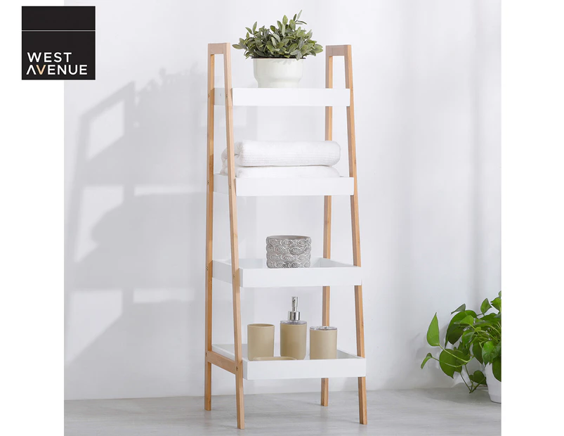 West Avenue 4-Tier Slanted Rack & Shelves - White/Natural