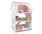 Wooden DIY Dolls Doll House 3 Level Kids Pretend Play Toys Full Furniture Set Pink