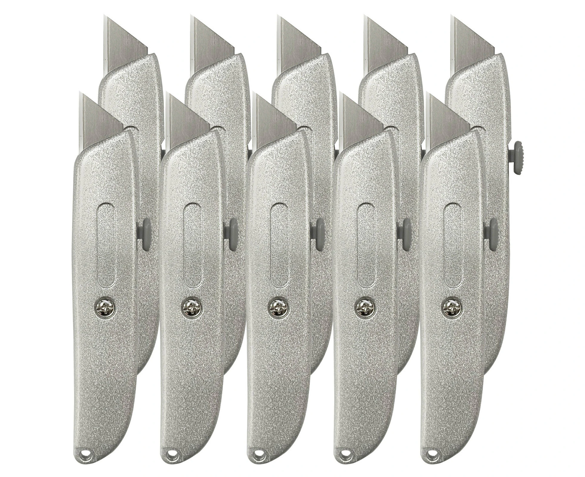 10x Retractable Box Cutter/Trimmer Utility Knife Tool w/Trapezoid Blade - Silver