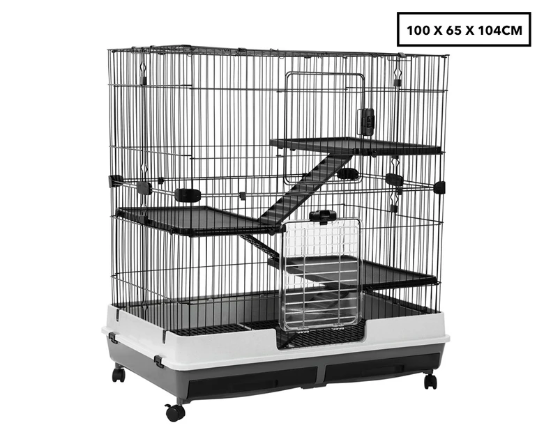 Paws & Claws Large 4-Tier Pet Cage On Wheels - Black/White/Grey