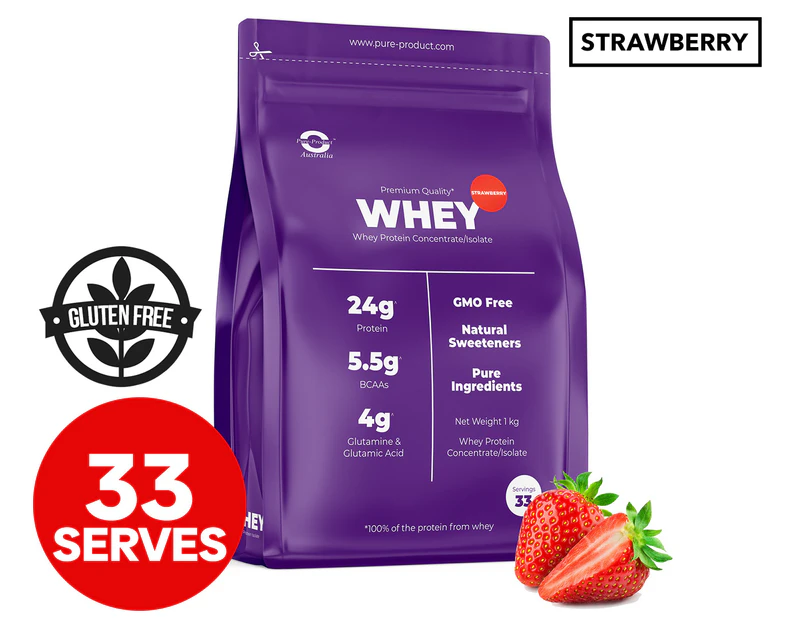 Pure-Product Premium Quality Whey Protein Isolate/Concentrate Strawberry 1kg / 33 Serves