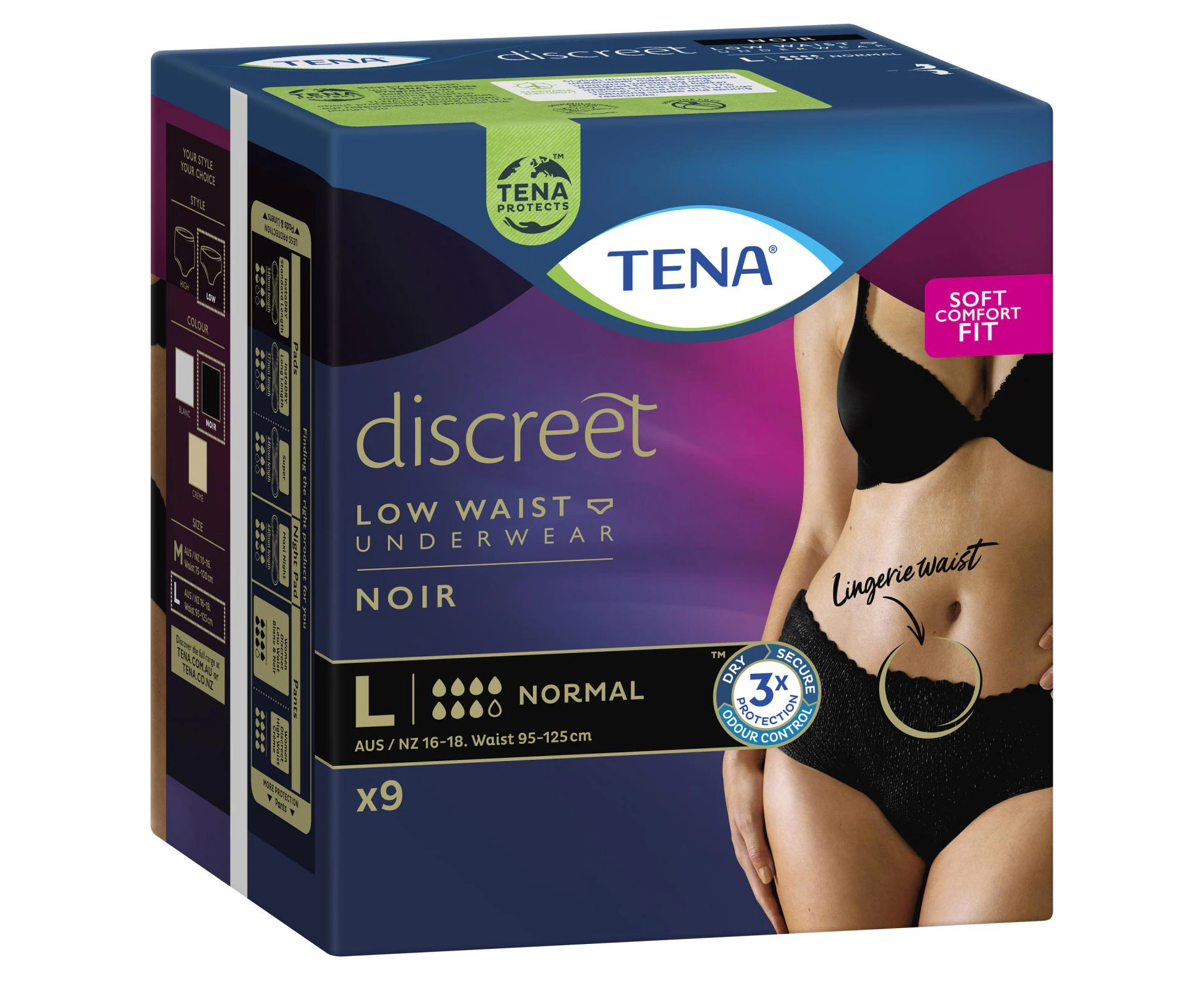 Tena Pants Womens Discreet Black Large 9 Pack