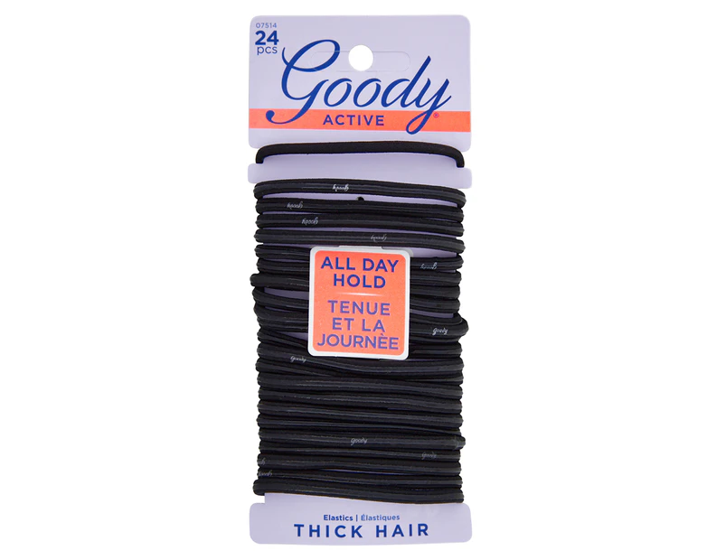 24pk Goody Active Thick Hair Elastics - Black