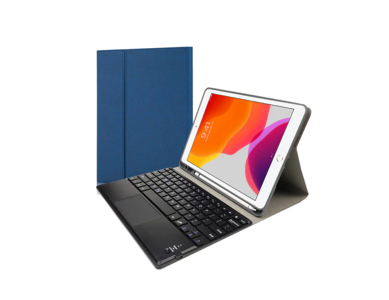 Ymall Keyboard Case With Pencil Holder&Touchpad Keyboard Detachable Smart Case For iPad 9.7/10.2/10.5-Blue
