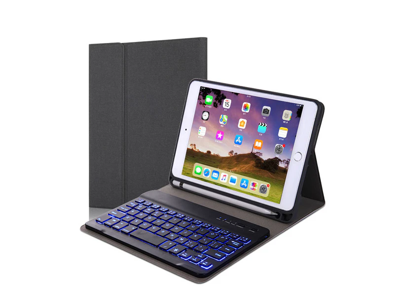 Ymall Keyboard Case With Pencil Holder&7 Colors Backlit Detachable Bluetooth Smart Case For iPad Mini4/5 RK405D-Black