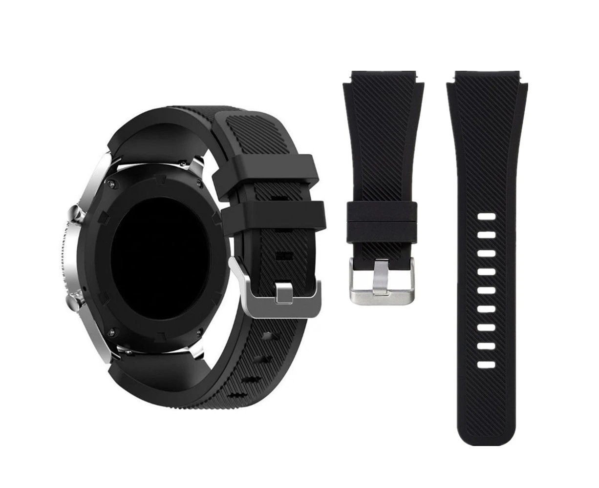 Black Silicone Rubber Band for Samsung Galaxy Watch 3 45mm/Gear S3 Frontier/Classic 46mm