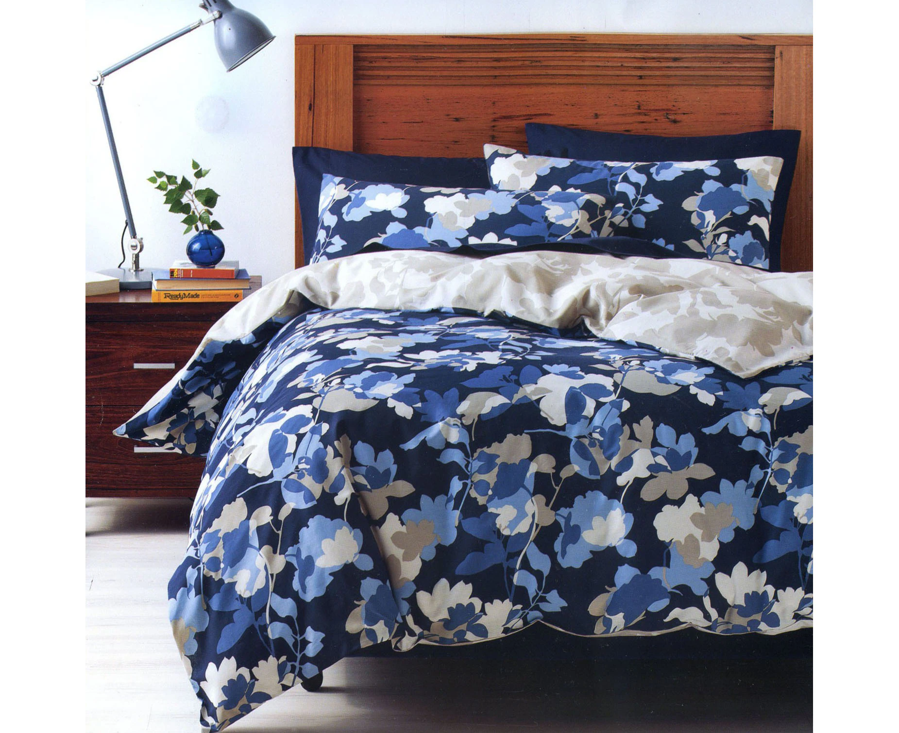 Deco Sisley Floral Quilt Doona Duvet Cover Set Blue Queen