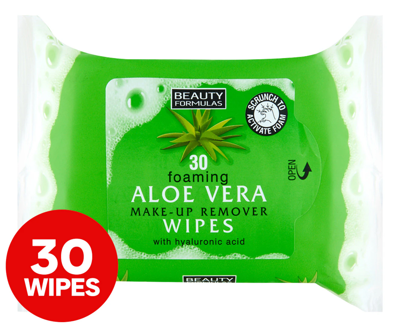 Beauty Formulas Foaming Aloe Vera Facial Wipes 30pk