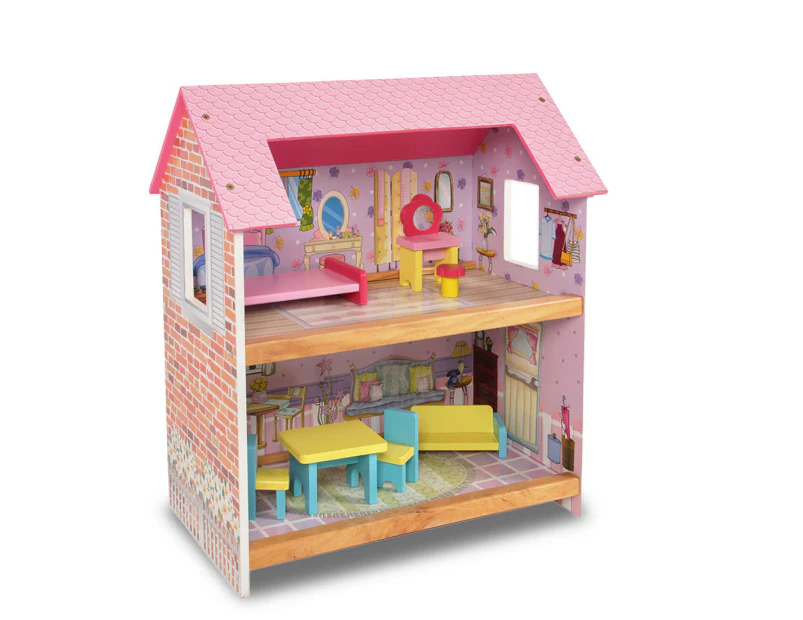 Wooden DIY Dolls Doll House Girls Kids Pretend Play Toys Full Furniture Set Kit